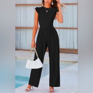 PRETTYGARDEN Black Ruffle Cap Sleeve Jumpsuit